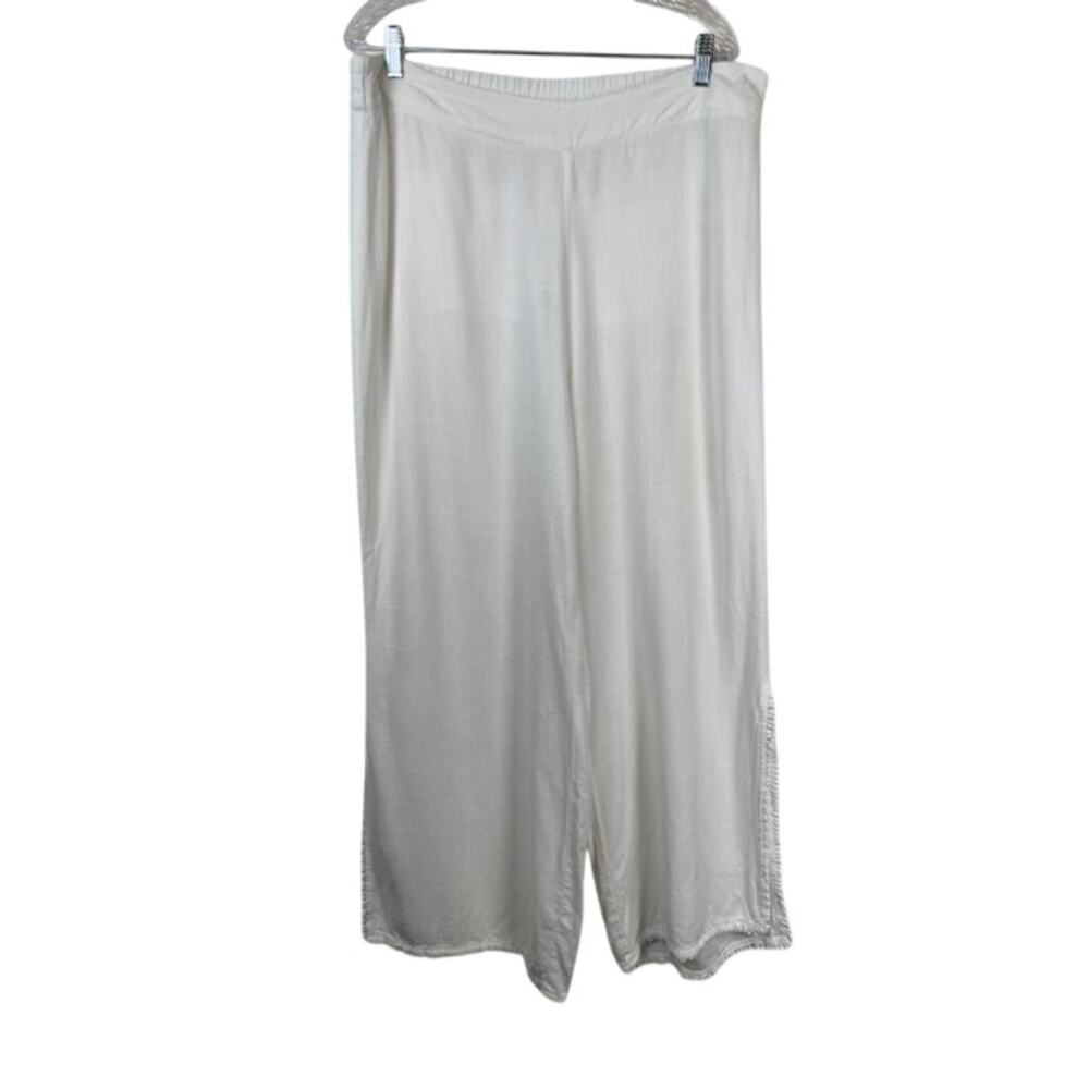 Soft Surroundings women's white linen blend slit wide leg.